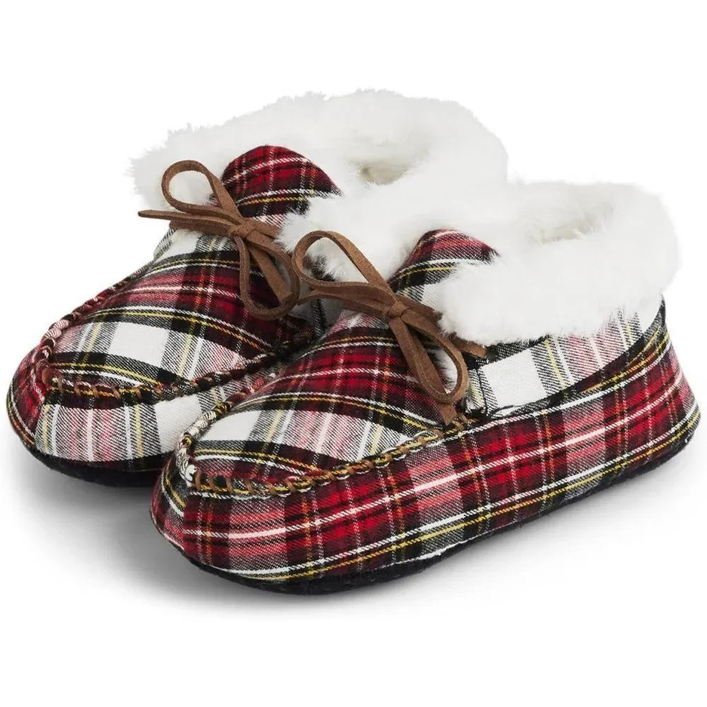 NWT Gymboree Unisex Toddlers Gymmies Multicolor Plaid Relaxing Slippers Size 7-8